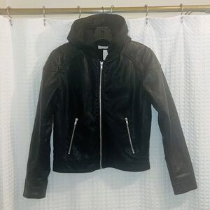 NWT H&M vegan leather cafe racer jacket w/removable hood